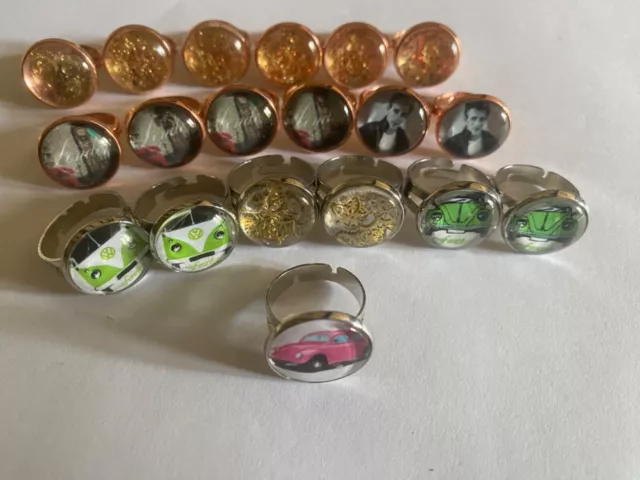 Wholesale Job Lot 19 x Rose Gold / Silver Coloured Adjustable cabochon rings