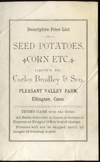 Carlos Bradley & Son Pleasant Valley Farm Ellington CT price list 1880s