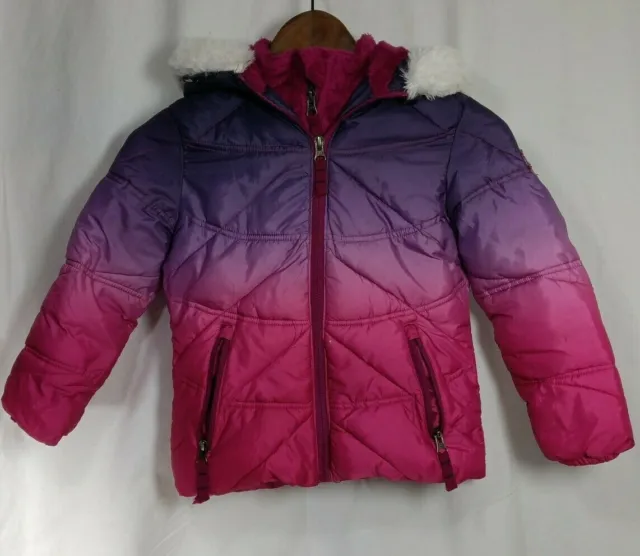Snozu Toddler Girl Size 5 Winter Coat Warm Hooded Faux Fur Jacket Kids Outerwear