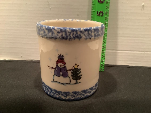 Roseville Spongeware Gerald Henn snowman 1 pint crock