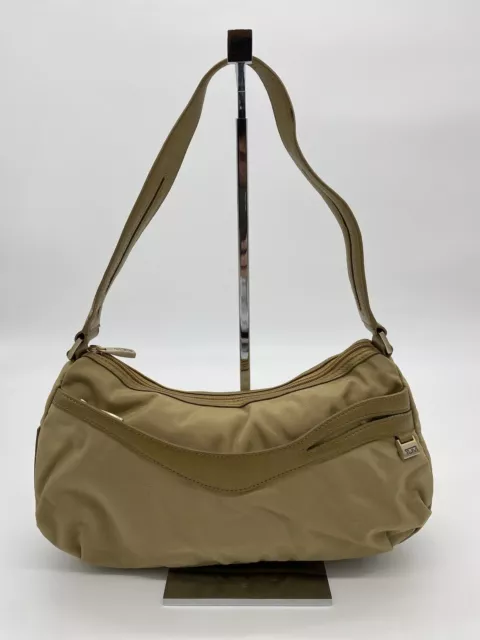 Tumi Ballistic Nylon w/Leather Trim Purse Bag 12" (Beige)