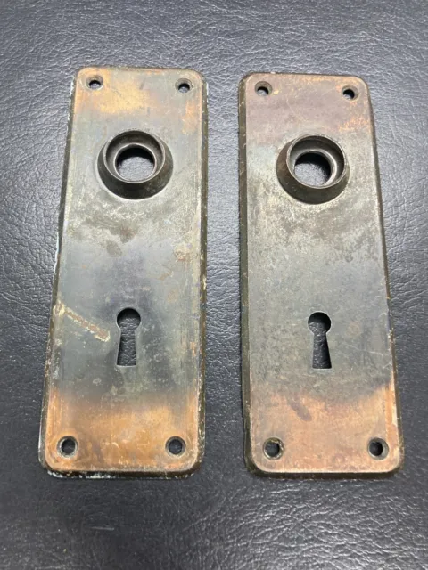 Pair Aged Copper Wash Finished Steel 5-3/4”x2” Door Knob Backplates
