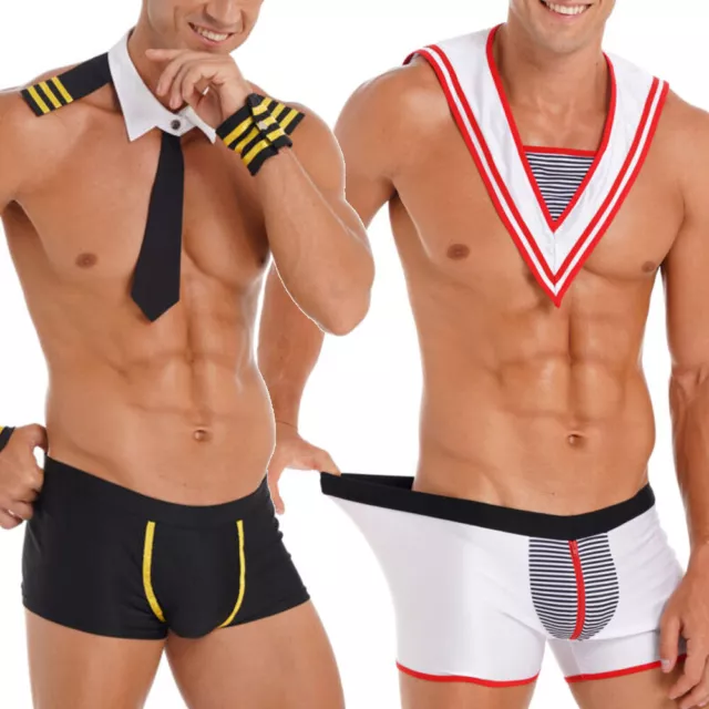 Sexy Mens Captain & Sailor Cosplay Costume Role Play Shorts Collar Set Nightwear