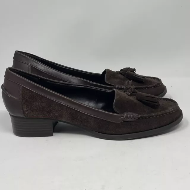 Lauren Ralph Lauren Pomona Shoes Womens 10 B Brown Suede Tassel Heel Loafers