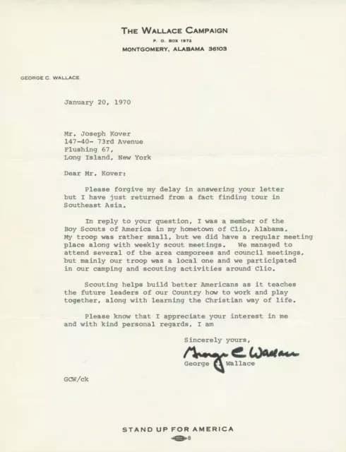 Alabama Governor GEORGE C. WALLACE Signed Letter