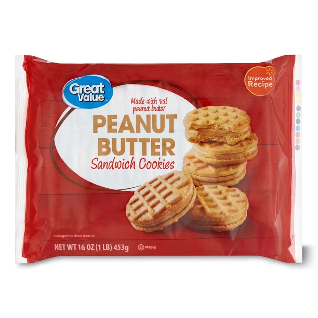 GREAT VALUE PEANUT Butter Sandwich Cookies, 16 oz, ShelfStable/Ambient