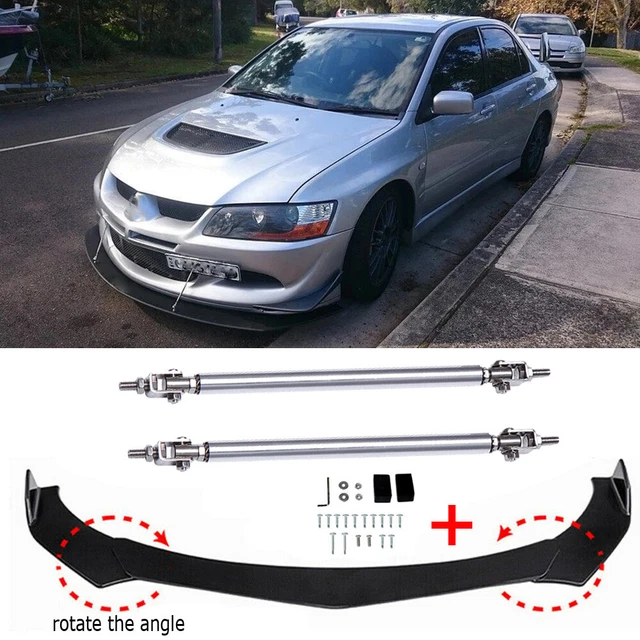 Front Bumper Lip Spoiler Splitter + Strut Rods For MITSUBISHI Lancer Evolution