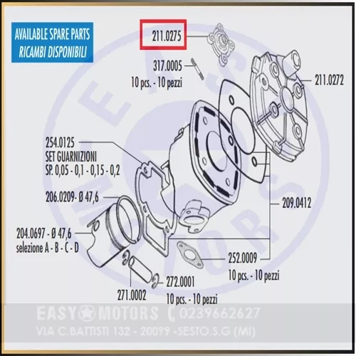 Polini 211.0275 Cupola Testa Yamaha-Malaguti-Aprilia H2O D.47,6