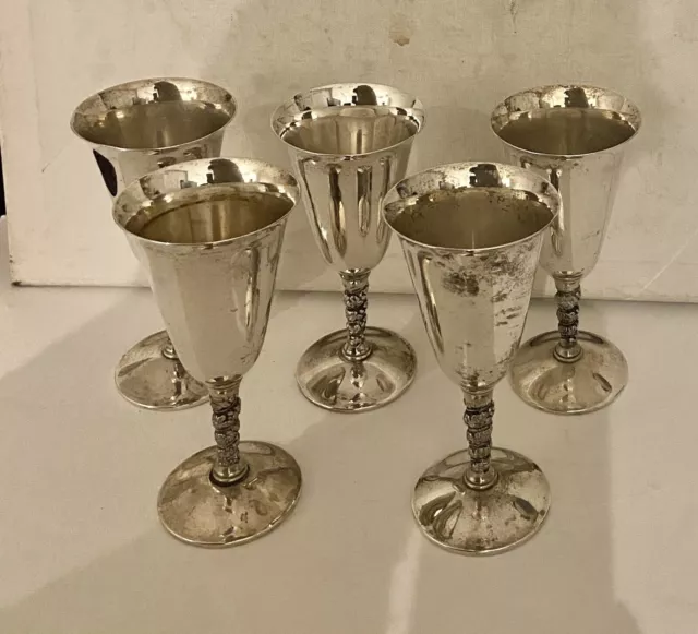 Valero Silver Plated Goblets Made In Spain X 5 Goblets Decorative Ornate Stems