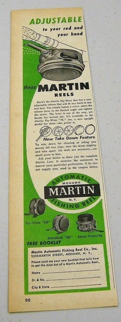 1948 Print Ad Martin Automatic Fly Fishing Reels Made in Mohawk,NY