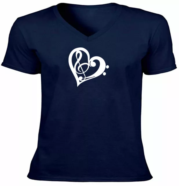 Love Music V-neck Tee T-Shirt Printed Graphic Treble Clef Shirt Bass Clef Heart