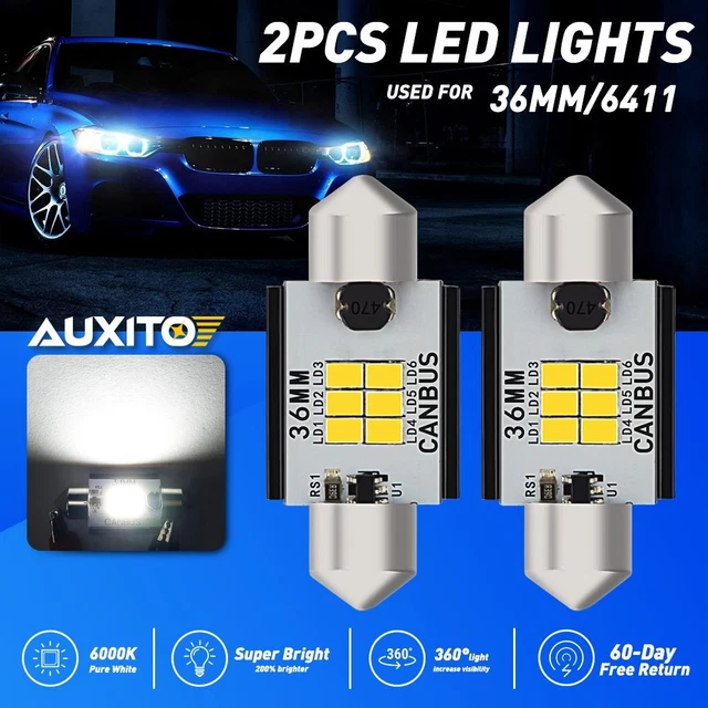 2Pcs 36mm 6411 LED Interior Car Accessories Kit Map Dome License Plate Lights