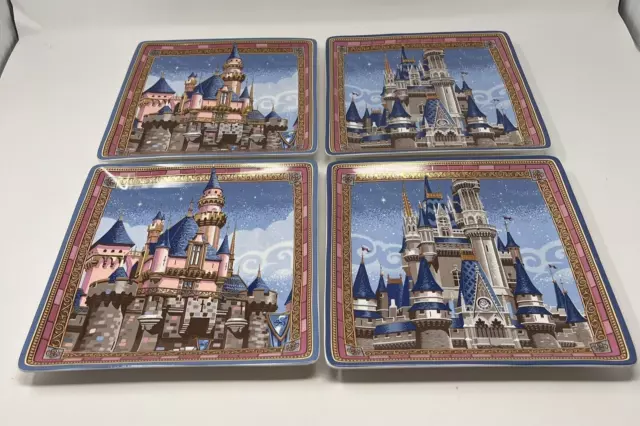 Disney Theme Parks Cinderella & Sleeping Beauty Castle 4 Plates Set 8.5" w/BOX