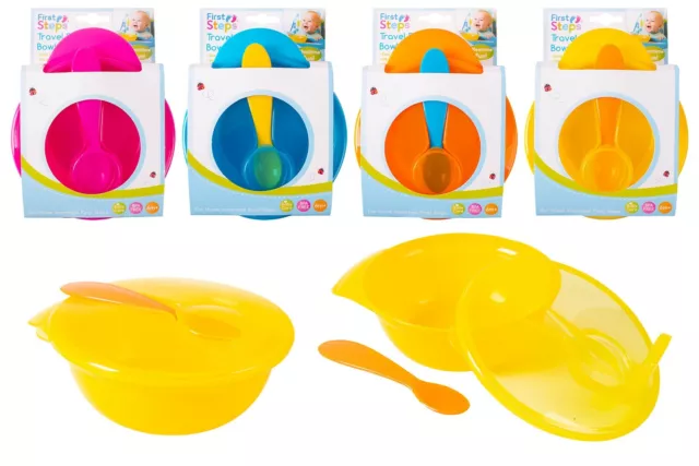 Baby Travel Bowl Spoon Self Feeding Set Outdoor Weaning Food BPA Free UK SELLER.