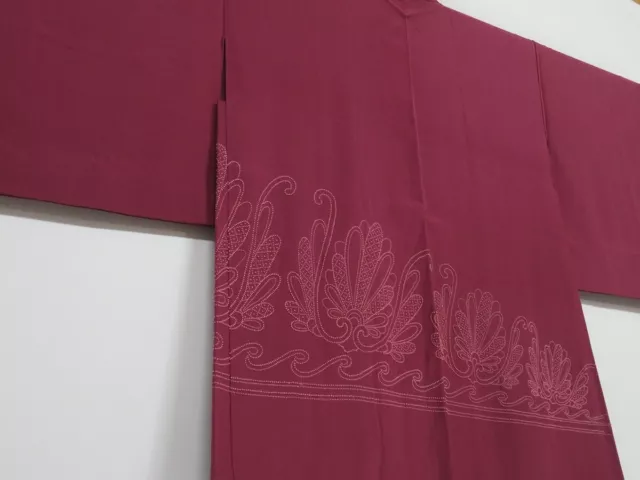 1213i08z530 Vintage Japanese Kimono Silk HAORI Wine red Flower