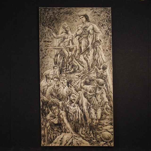 Pintura firmada italiana lienzo personaje cuadro Vittorini C Estilo Antiguo 900