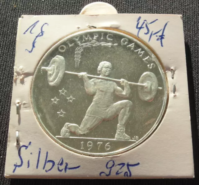 Olympia 1976 Montreal 1 $ Tala SAMOA SILBER Münze Olympische Spiele Gewichtheben