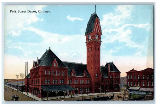 Chicago Illinois Postcard Pol Street Depot Exterior View c1910 Vintage Antique