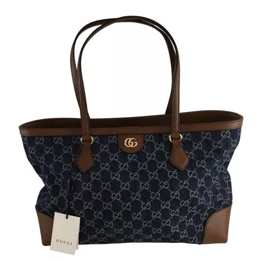 Gucci Women's Bree Guccissima Monogram GG Canvas Tote Bag Navy Blue Sz M