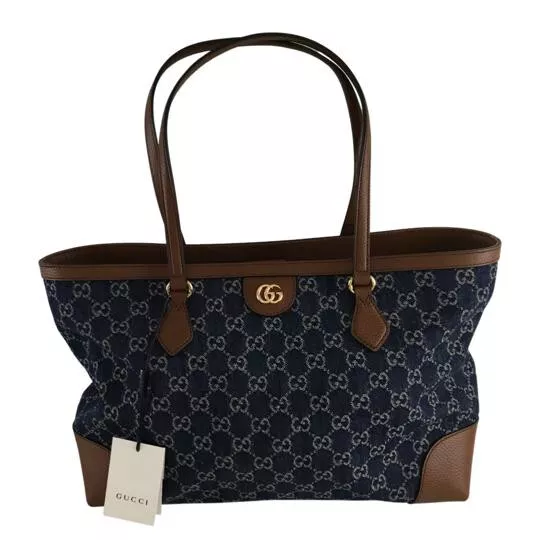 Gucci Women's Bree Guccissima Monogram GG Canvas Tote Bag Navy Blue Sz M Gucci Women's Bree Guccissima Monogram GG Canvas Tote Bag Navy Blue Sz M