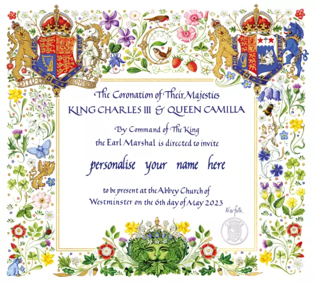 PERSONALISED CUSTOM King Charles III & Queen Camilla Coronation Invitation 2023