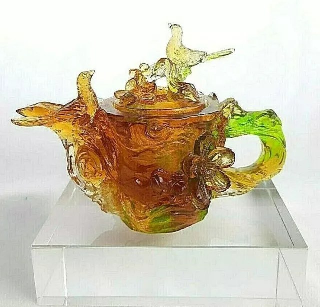 Pate de verre Bird Teapot Liuli Glass Art Crystal Ornament Paperweight Pill Box