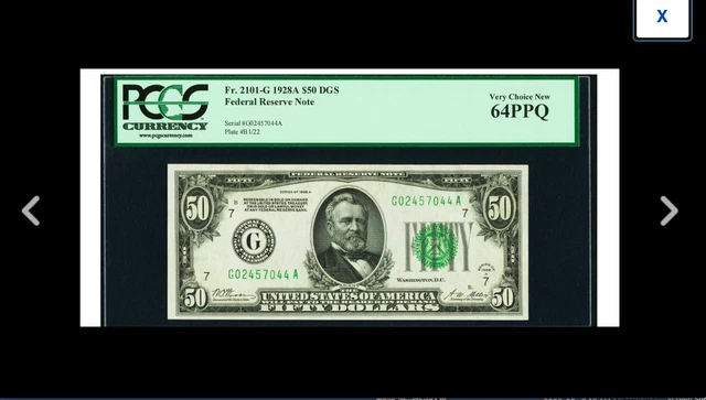 A CHICAGO GOLD CLAUSE $50 1928A Dark Green Seal Fed PCGS Very Choice New 64PPQ