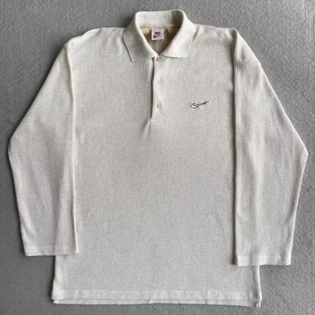Vintage Nike Poloshirt 1990s Mens Extra Large Cream Cotton White Label Textured