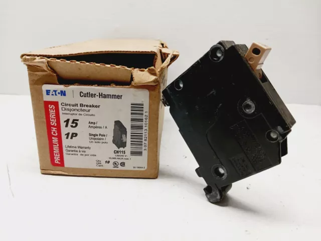 New Eaton/Cutler-Hammer 15 Amp Circuit Breaker Single Pole 120/240 Vac Ch115