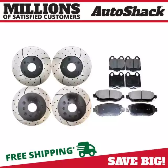 Front and Rear Drilled Brake Rotors Black & Pads for Lexus SC430 GS300 IS300 V8