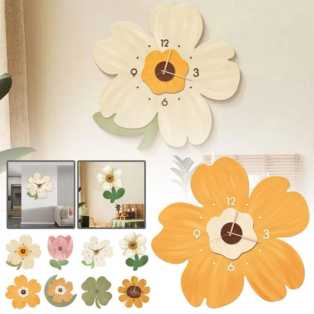 CARTOON WALL CLOCK Pink Tulip Flower Silent Clock Living Room Home