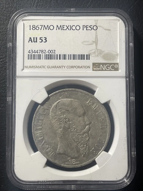 1867 Mo Mexico Maximilian Peso NGC AU 53 1867 Mo Mexico Maximilian Peso NGC AU 53
