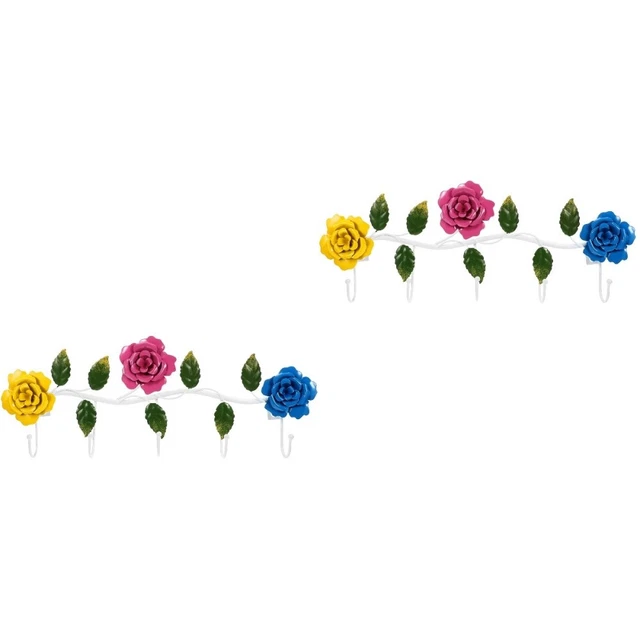 2x Colorido Estilo Pastoral Metal En Forma de Flor Gancho de Pared Estante Toalla Llavero