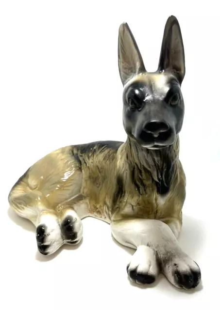 German Shepherd Dog Pottery Ceramic Painted Figurine Statue 26cm long