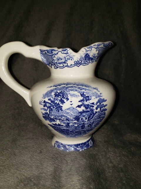 Vintage Artmark Blue & White Pitcher. Made In Japan. Some Chips And Wear Damage.