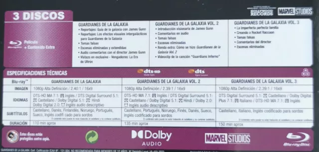 Blu-Ray Guardianes De La Galaxia  Vol. 1, 2 Y 3                       Precintado 3