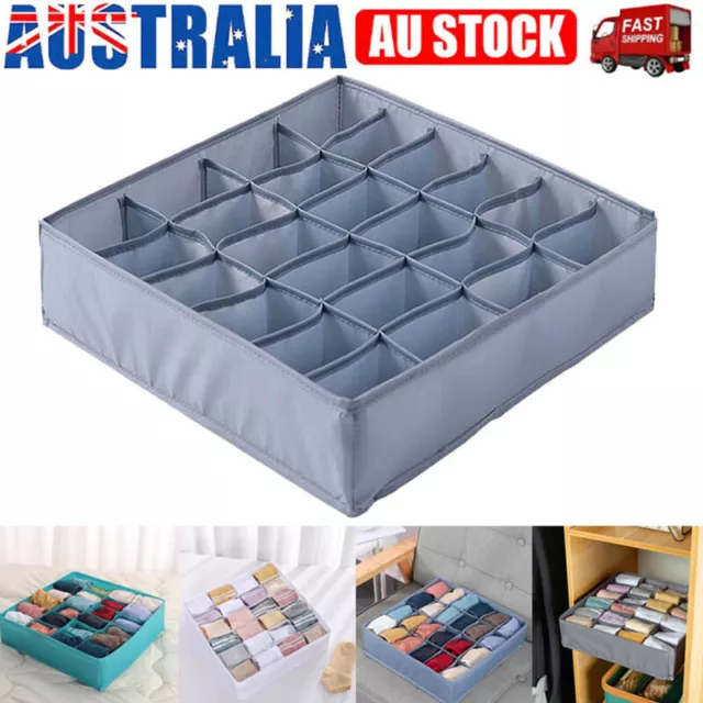 24 Grid Underwear Socks Tie Storage Box Fold Bra Organizer Divider Closet Drawer