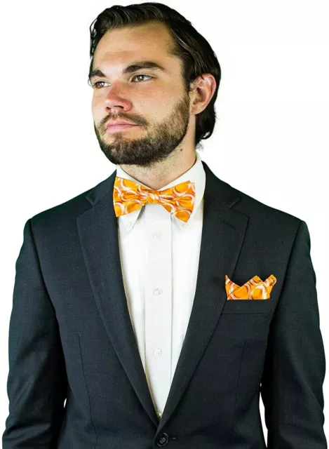 Cravate nœud orange brûlé pré-attachée + ensemble carré de poche -- nœuds en smoking