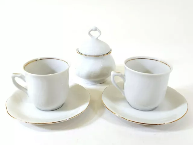 Vintage Porcelain 2x Demitasse Cup & Saucer Sugar Pot Gold Trim Korona M623