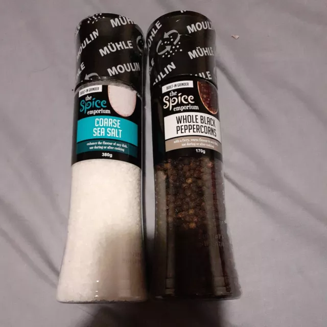 Coarse Sea Salt 380g and black Pepper 170g=500g with Grinder Set. UK free P&P