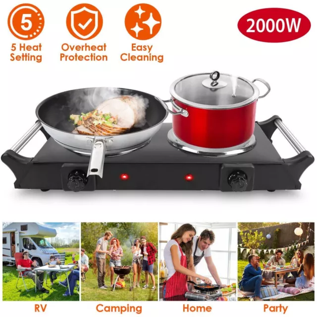 Hot Plate Electric Cooker Double Portable Table Top Kitchen Hob Stove 2000W UK