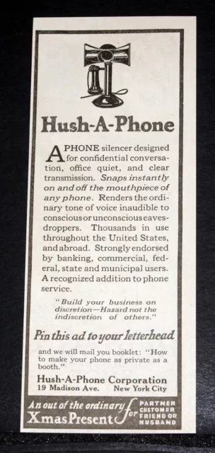 1923 Old Magazine Print Ad, Hush-A-Phone, A Silencer For Business Discretion!