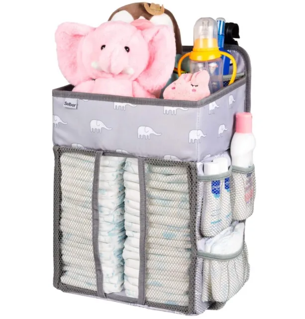 Hanging Nursery Organizer & Diaper Caddy for Crib, Wall, Table for Newborn Baby