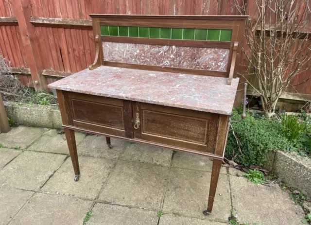 Antique Edwardian washstand with marble top 2