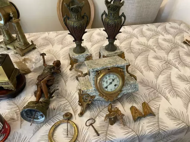 Antique Mantel Bronze Clock,Pendule,Kaminuhr,Empire,Garniture