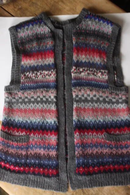 Hand knitted Fair Isle style patterned unisex waistcoat with pockets Medium size