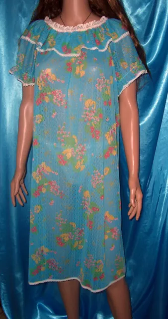 RAR ausgefallenes VINTAGE Flower Power Nachthemd luftig ca XXL Blumenkleid (r15)