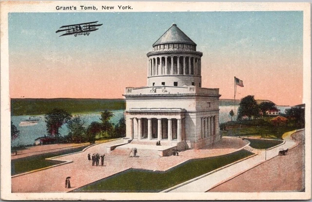 c1920s New York City Postcard "Grant's Tomb" Riverside Drive View / Airplane