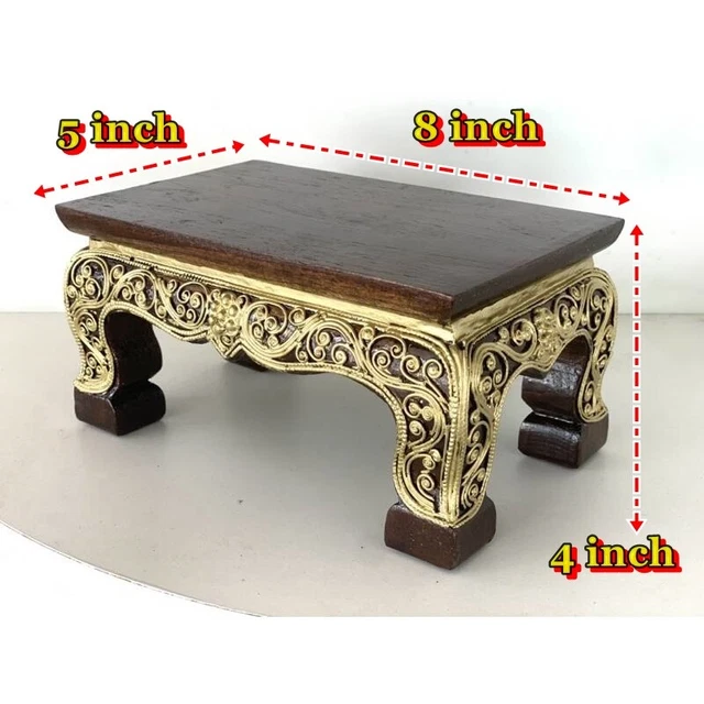 Teak Altar Table Lacquer Thai Wood Buddha Amulet Worship Painted Gold Handmade