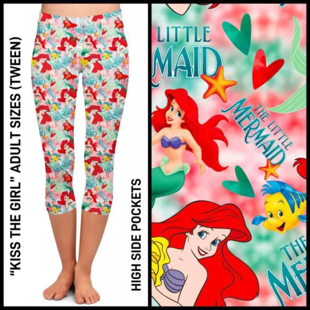 Ariel Sebastian Flounder Disney Little Mermaid Print Capri Leggings w/ Pockets 3